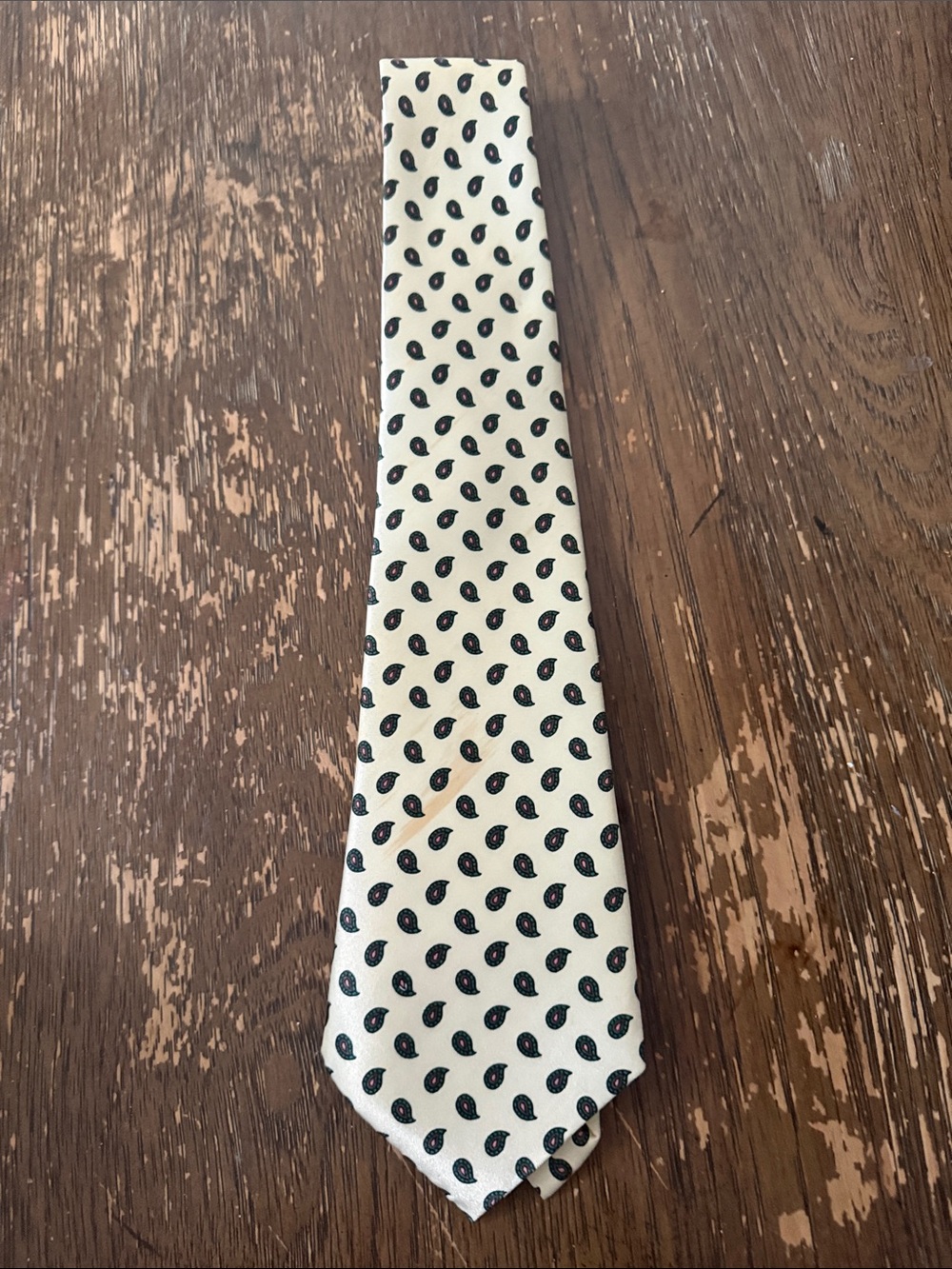 Men's Cream Paisley Dot Silk-Effect Tie